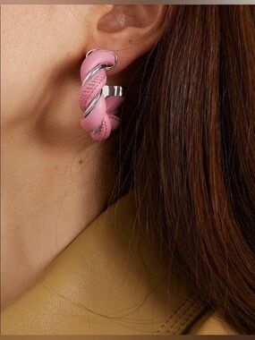 Bottega Veneta Pink Twisted Hoop Earrings with Silver Accents